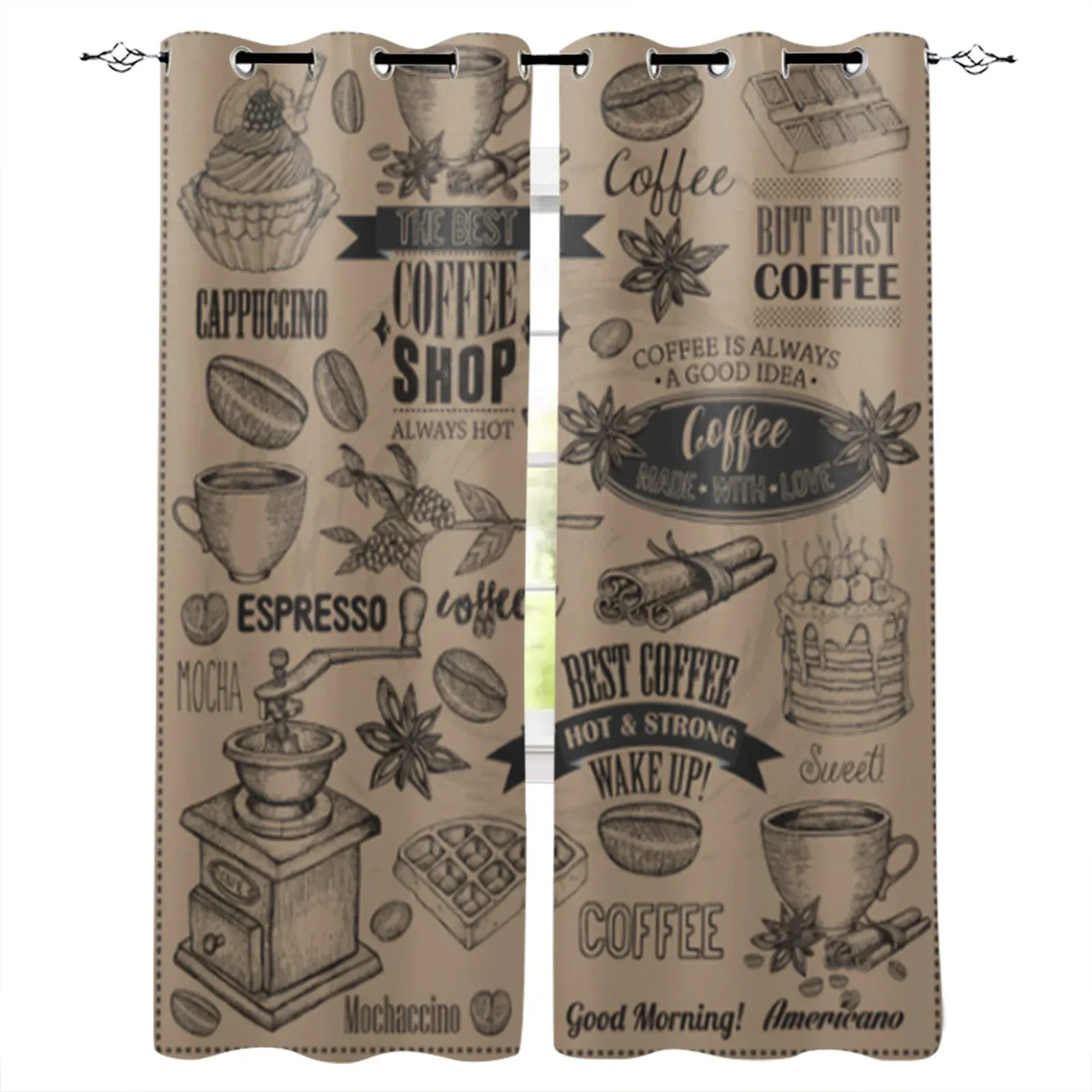 Vintage Coffee Poster Window Curtain For Living Room Bedroom Luxury Home Kitchen Decor Items Curtains