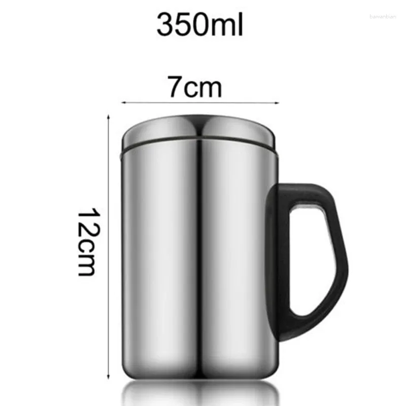 Muggar 1st varumärke kökskopp resmugg med täckhandtag kaffevatten 350 ml/500 ml te isolerad silver