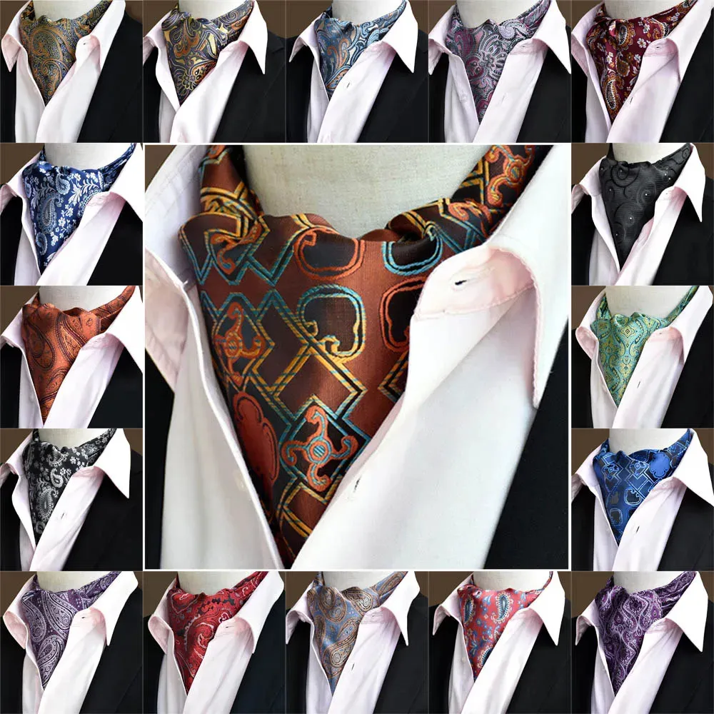 Mężczyźni Wysokiej jakości Paisley Floral Cravat Wide Ties Polka Dots Ascot Scarf BWTRS0114240409