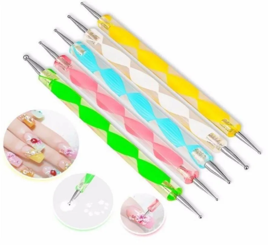 NA025 5PcsSet TwoWay nail Dotting Pen Gel Polish Builder DIY Nail Art Design Marbleizing Nail Manicure Painting Drawing Tool Set1448108