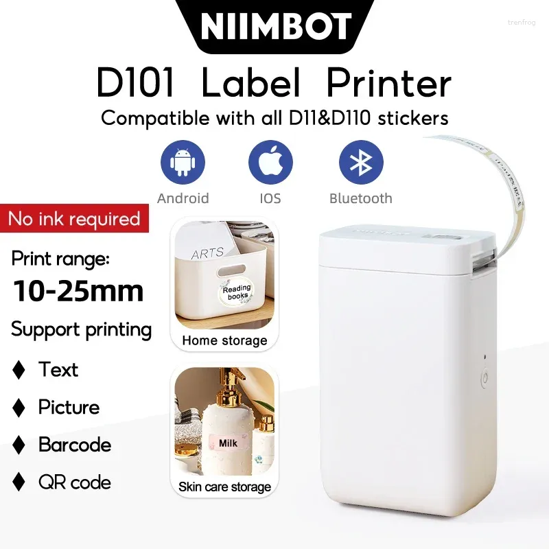 Niimbot D101 Mini Label Maker 12-25mm Printing Width Wireless Bluetooth Printer Handheld Sticker Home Portable Barcode