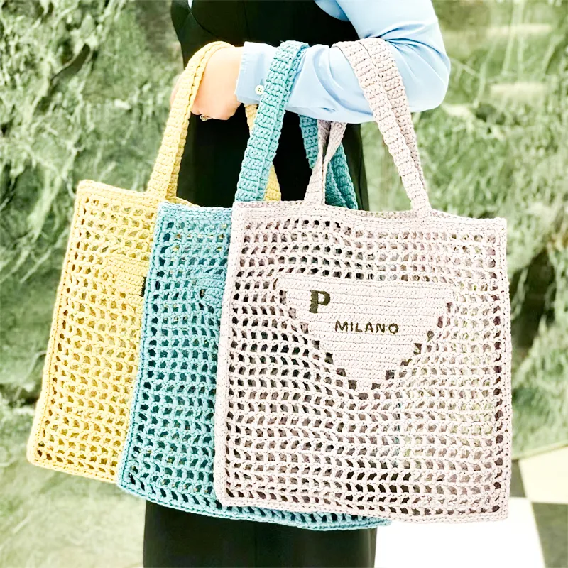 Luksusowe designerskie torebki duże torby trójkąta męska Rafia Słomka splot sprzęgła przez noc worki plażowe damskie letnia krzyżowy ramię na ramię