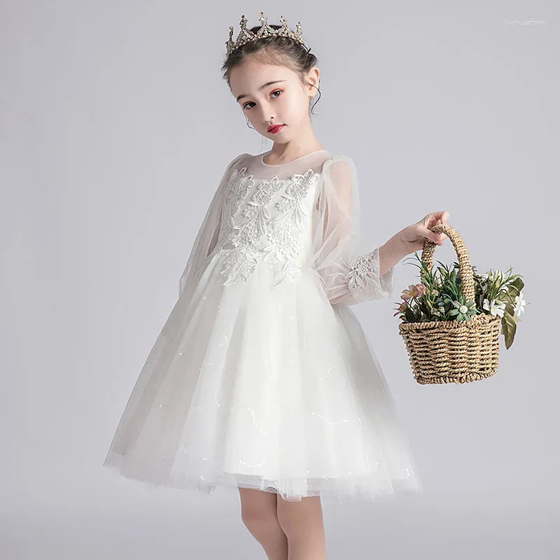 Girl Dresses Girls 'Dress 2024 Korean version Puffy kjol barns baby prinsessa piano performance vår