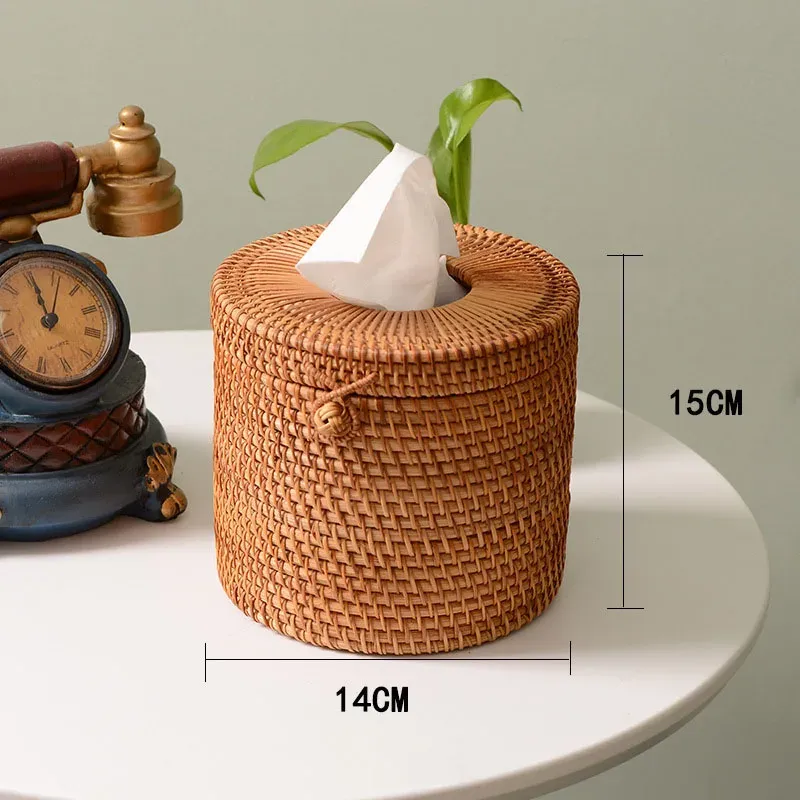 Handgefertigter Rattan Tissue Box Haushalt Servietten Lagerbehälter Büro Desktop Papierhandtuchspender Barthroom Hotel Tissue Inhaber