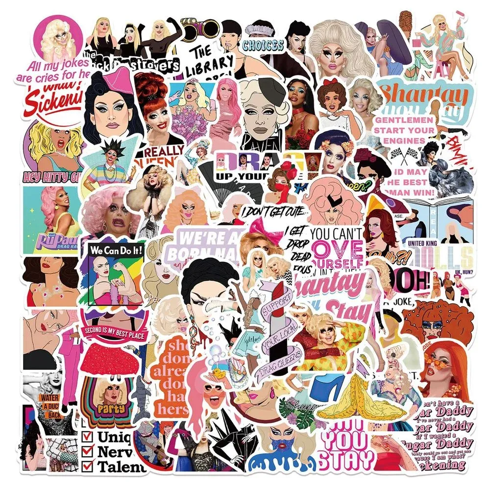 50/100Pcs Funny Makeup TV Show RuPaul Drag Race Stickers for Laptop Skateboard Motorcycle Helmet Phone Scrapbook Sticker