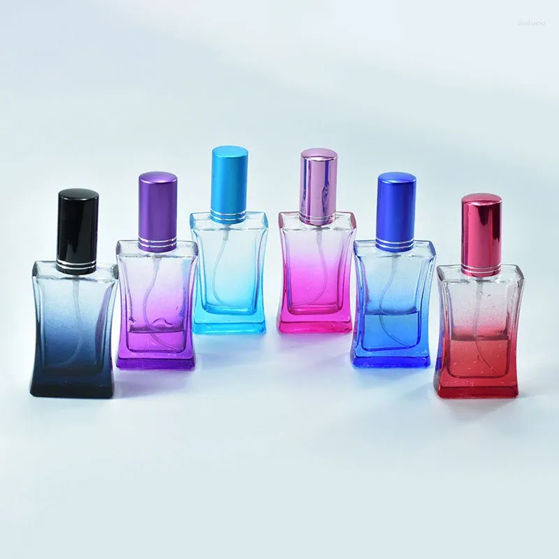 Lagringsflaskor 50 ml bärbar färgad tjock glas parfym resespray atomizer tom kosmetisk container fyrkantig påfyllningsbar flaska