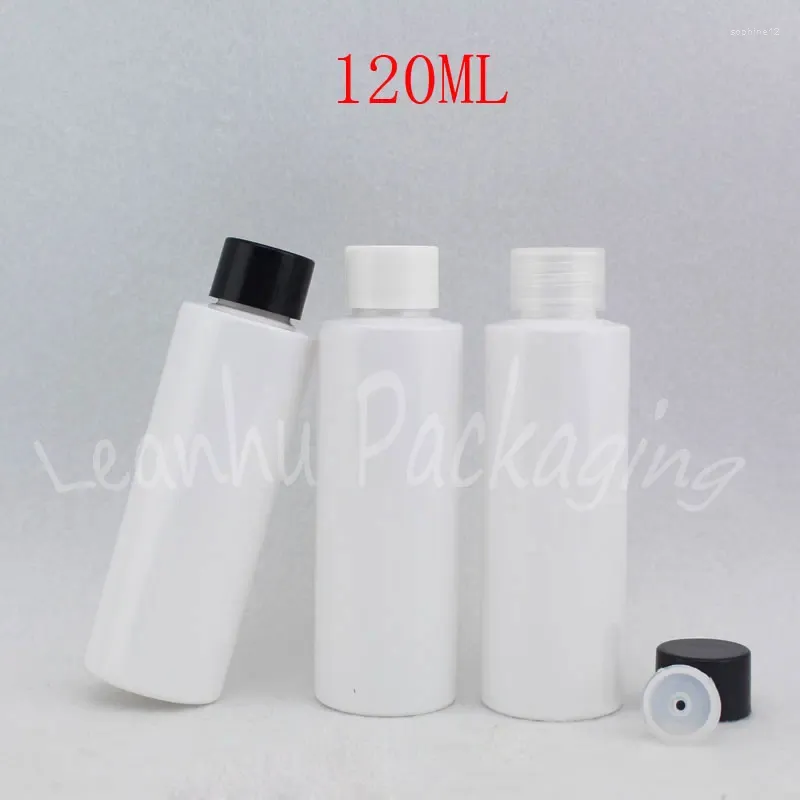 Bouteilles de rangement 120 ml bouteille d'épaule plate en plastique blanc 120 cm3 lotion / toner sous-bouton récipient cosmétique vide (50 pc / lot)