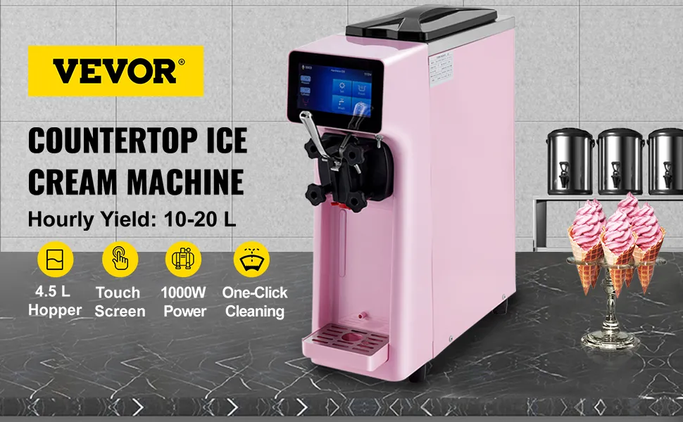thumbnail interactive-video image 1 of VEVOR Commercial Ice Cream Maker, 22-30L/H Yield, 2200W Countertop Soft Serve Machine W/ 2x6L 1 of 10