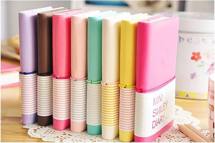 2021 New High quality Cute Colorful Mini Smile Leather Notebook Notes & Notepads 7.5*.12.5 CM 192 Sheets Wire Bound Student pocket Fashion Diary for Business office book