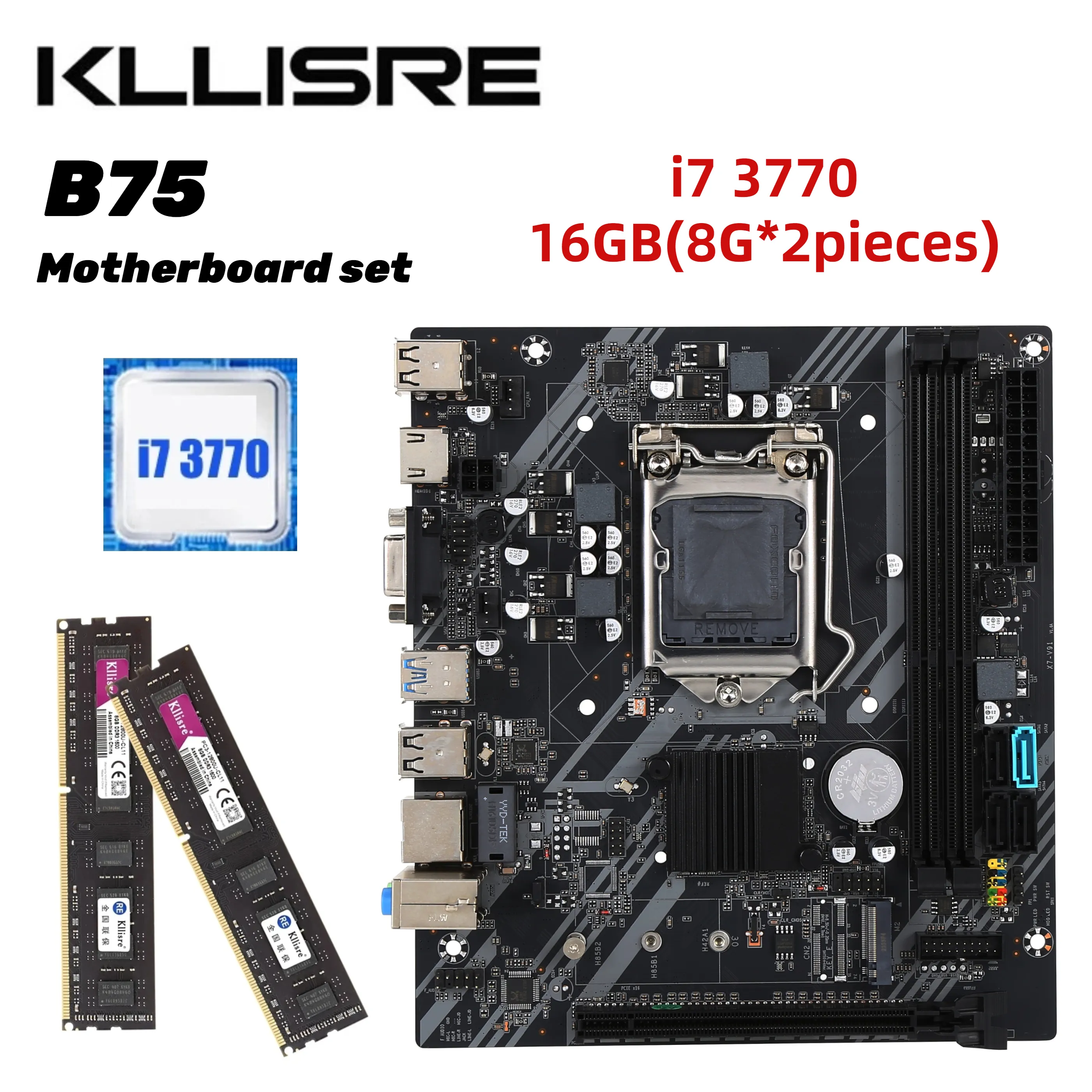 Kllisre B75 desktop motherboard kit with Core i7 3770 2 x 8GB = 16GB 1600MHz DDR3 support M.2 NVME USB 3.0 SATA3.0 ddr3 memory