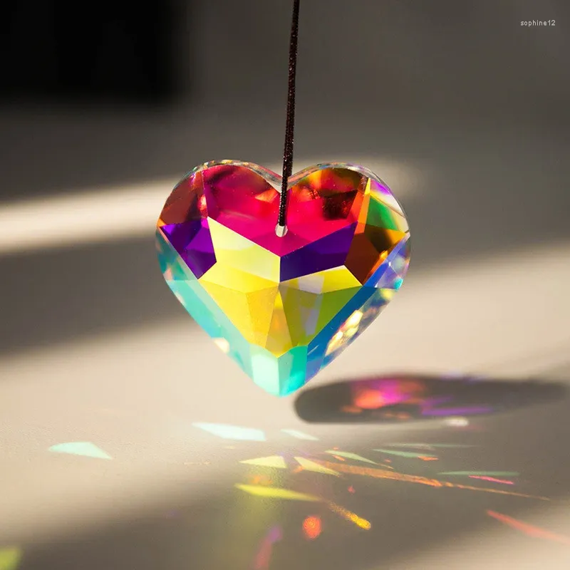 Estatuetas decorativas de 45 mm de cristal transparente feng shui lâmpada bola coração prismas pingente suncatcher lustre arco -íris mark party home diy