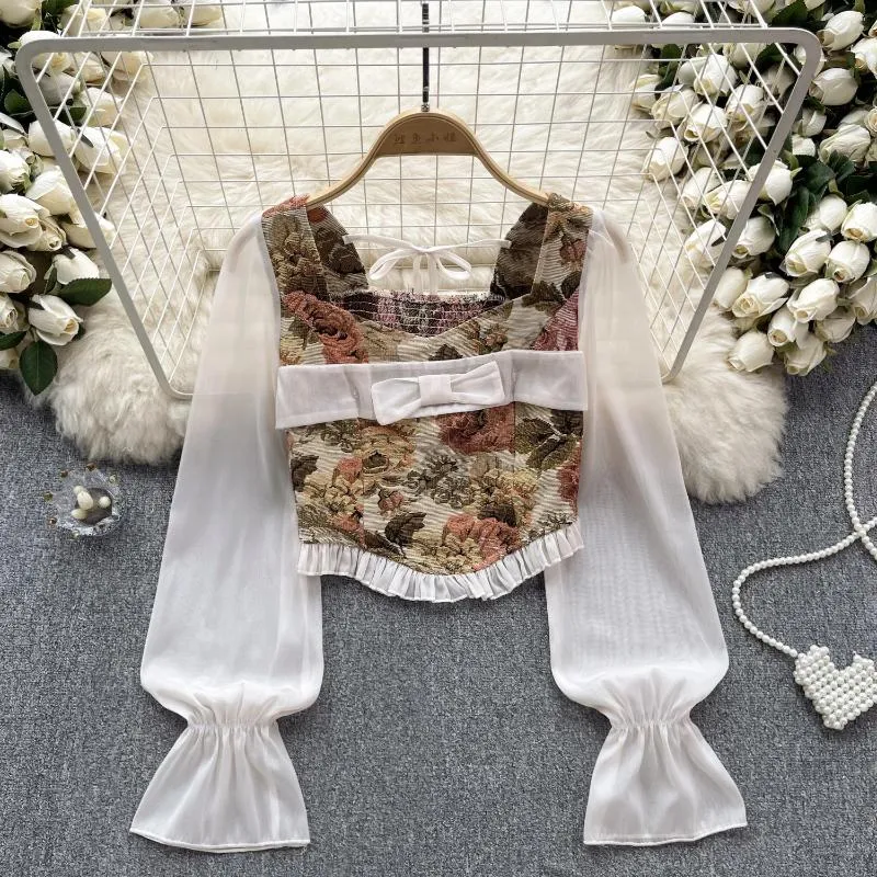 Damskie bluzki kobiece szykowne bok z czołgiem zbiornika szczupła podstawowa seksowna moda kwadratowa szyja długi rękaw uprawa jesienna bluzka