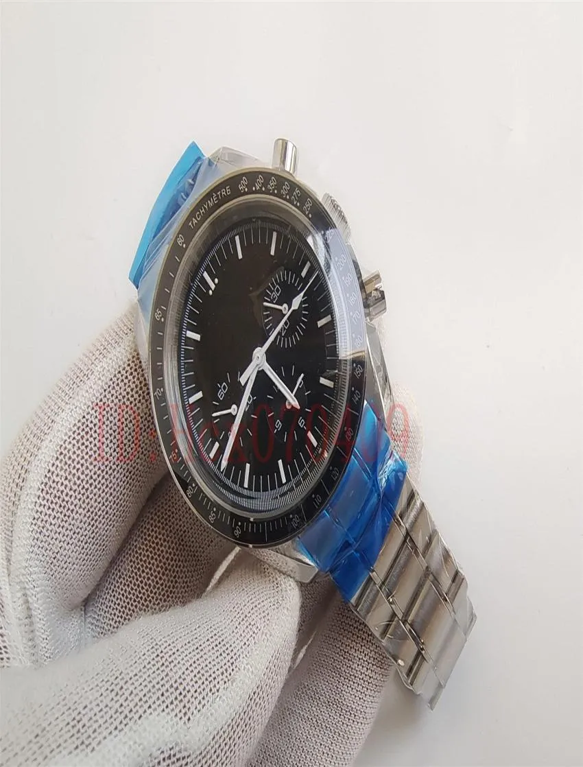 Schwarzes Zifferblatt professioneller Uhr Mondwatch Chronograph Herren Stahl Automatisches mechanisches Armband Männer039s Uhren Armbanduhren 5542499