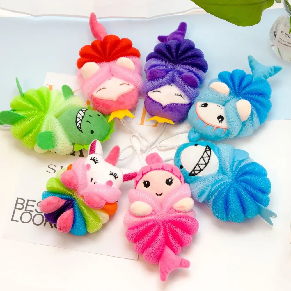 Mermaid unicornio esponja bola de bola de ducha bañera de baño ducha de ducha sotanina de esponja color cepillo de masaje duradero para niños herramientas