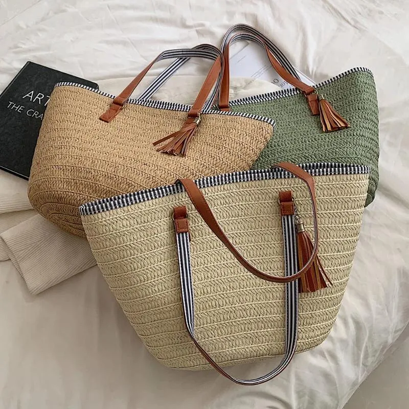 Totes Summer Hand-Woven Handbags Paper Rope Tassels Weaving Underarm Bag Handmade Casual Simple Portable Elegant For Seaside Holiday