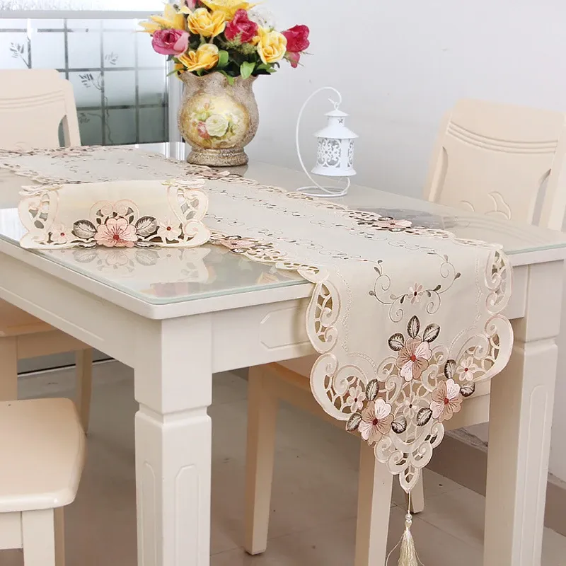 装飾テーブルランナーソフトファブリックレース半透明の刺繍テーブルクロスフローラルポリエステル高品質耐久性