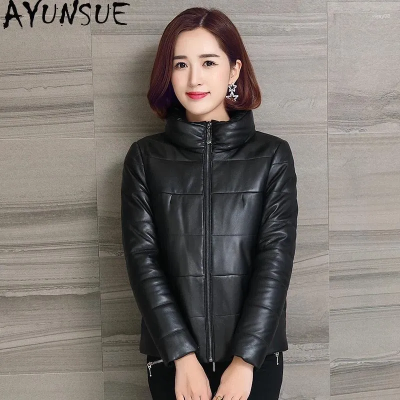 Damenleder Ayunsue 2024 Echte Jacke Frauen warmer Winter Schafsledermantel weibliche weiße Ente Down Short Mujer Chaqueta 1701