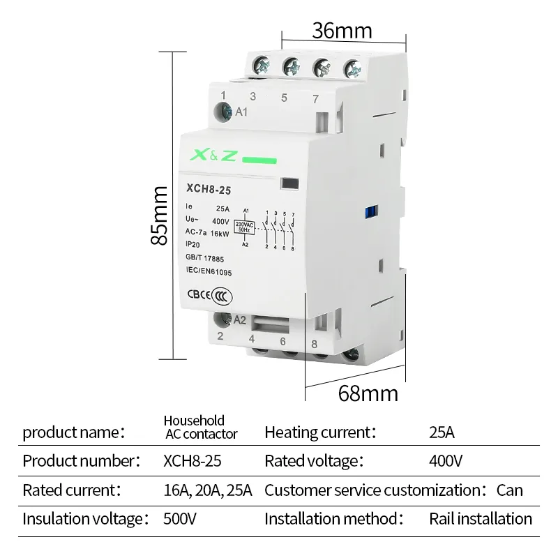 1PCS 4P Din Rail Modular Household Ac Contactor 16A/20A/25A 220V/230V 50/60HZ 3NO 1NC 4NO 4NC 2NO 2NC