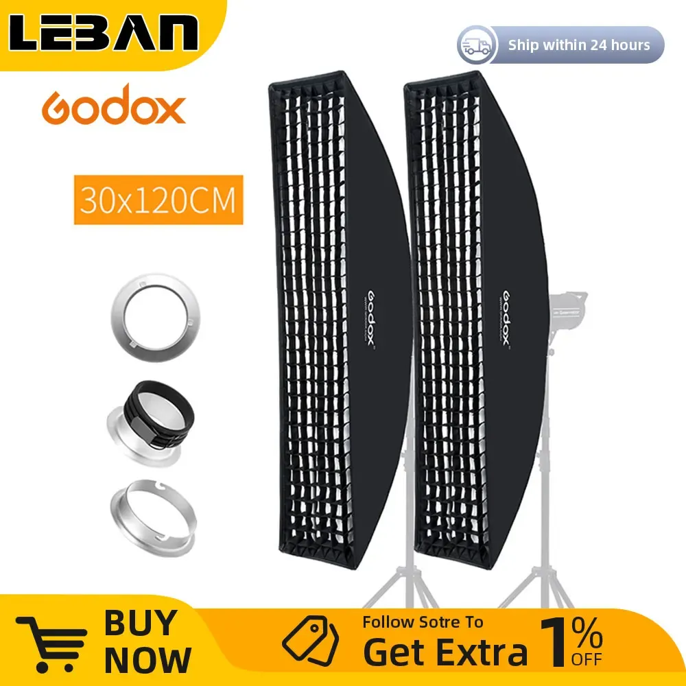 Softbox Rectangle Godox 22x90cm Avec Grille - Monture Bowens - Neuf Pour Flash