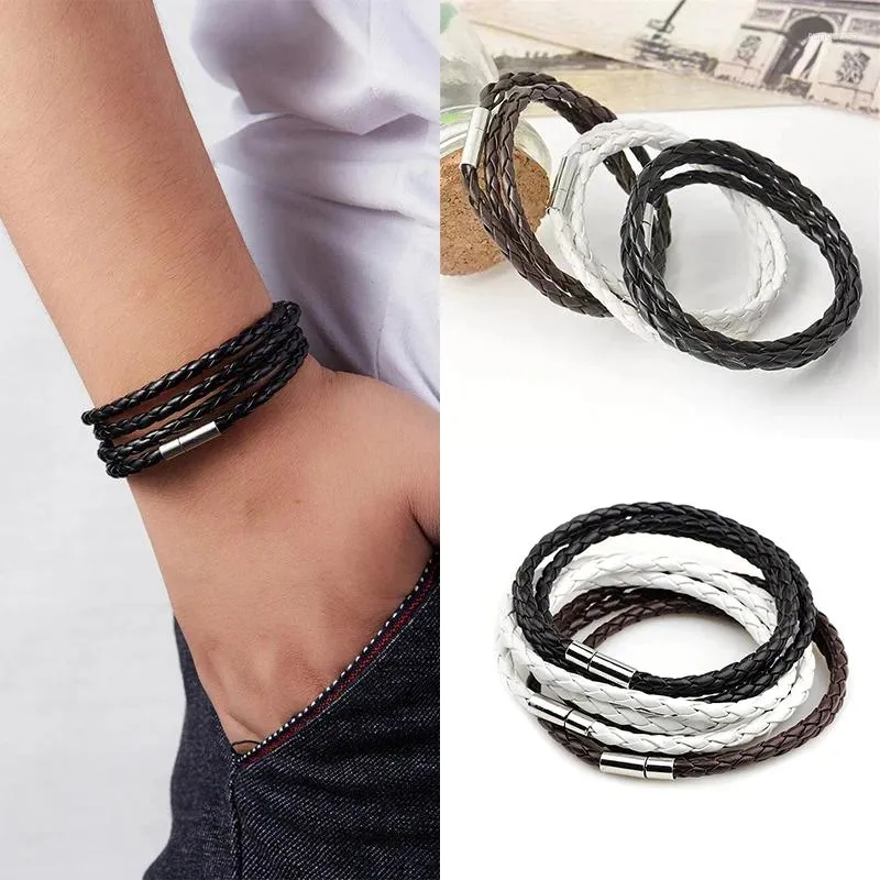 Bangle Fashion Men's Hand-Woven Multilayer Leather Armband Handgjorda Wrap Twist Gift Jewlery