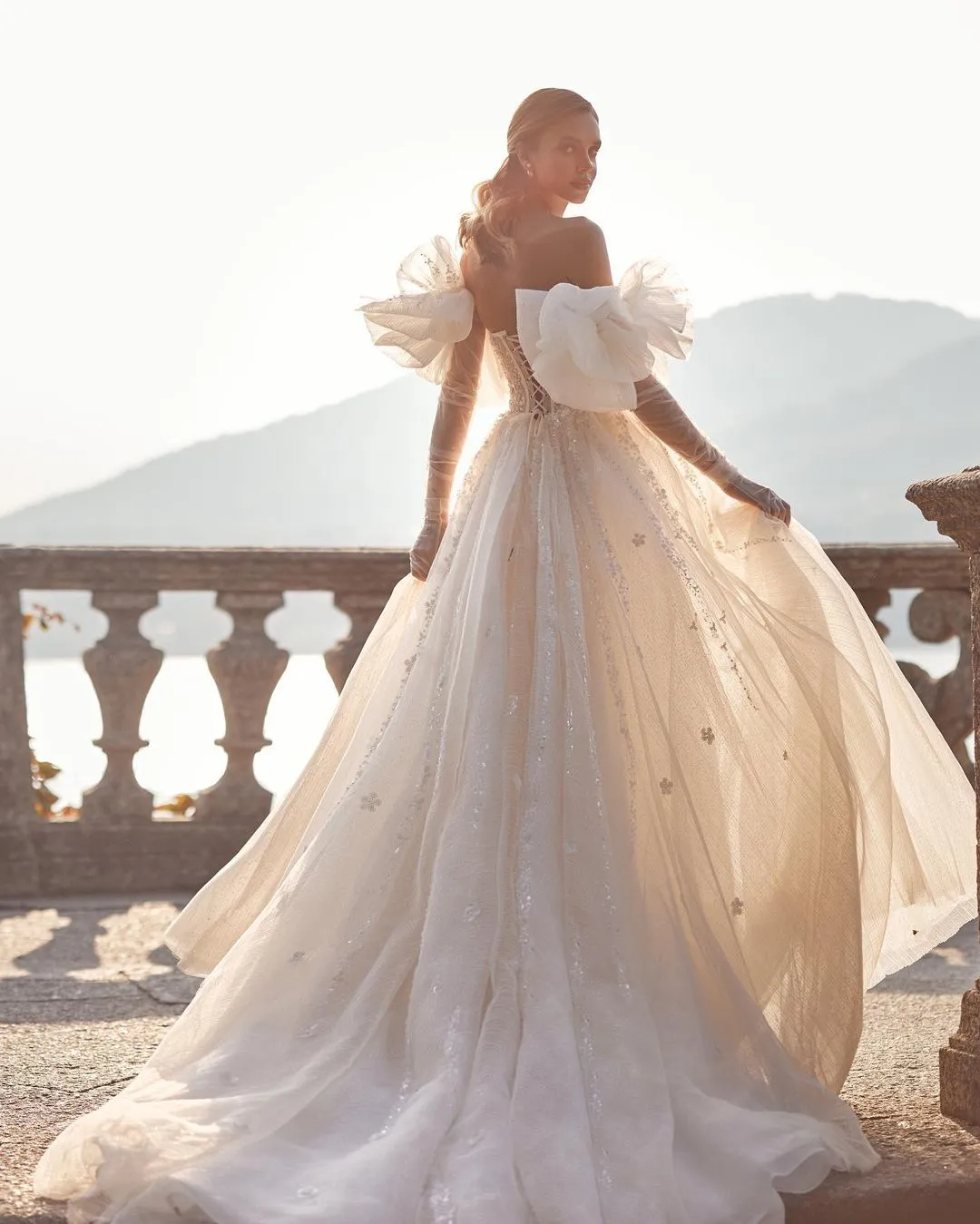 Glitter A-Line wedding attendee dress with Removable Puff Glitter A-Line wedding attendee dress with Removable Puff