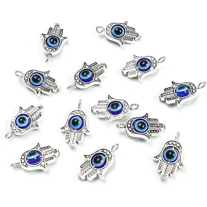 10pcs Hamsa Hand Blue Turkish Evil Eye Charms Amulet Devil Nazar Eye Lucky Tibetan Pendant Bijoux Faire des accessoires faits à la main bricolage