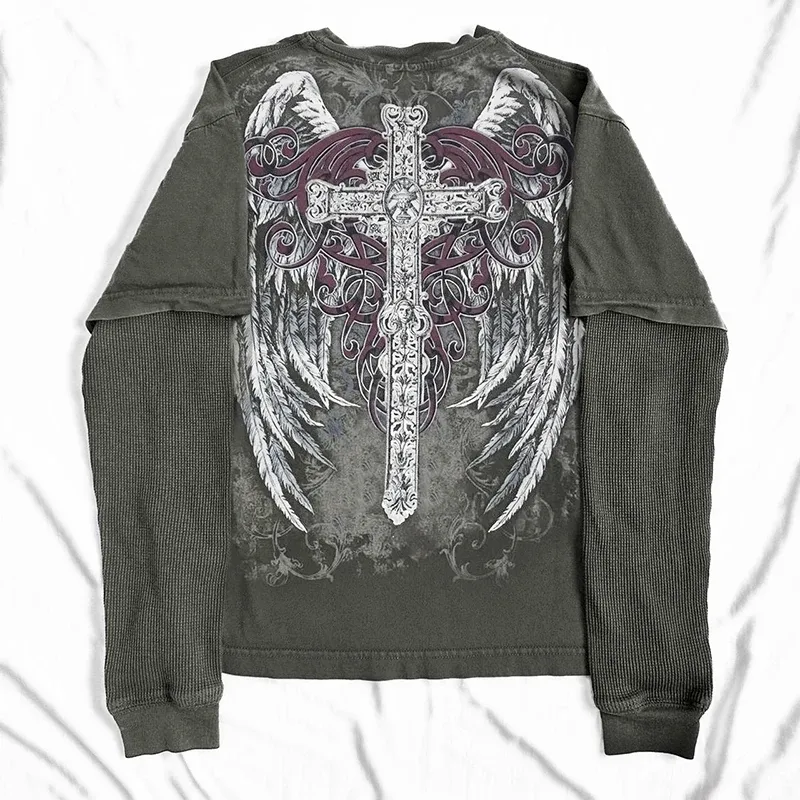 トライバル柄 no sleeve shirt y2k 00s archive Skull Cross Print T-shirt Y2K Cyber Grunge Vintage Patchwork