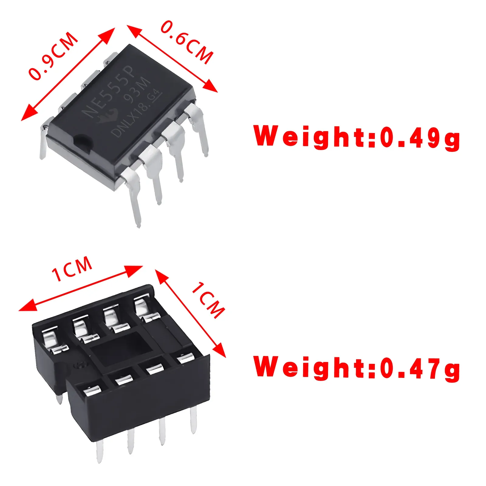 50x Circuits Intégrés NE555P + 50x Supports DIP-8 DAOKAI - Minuterie De Précision - Projets Électroniques DIY