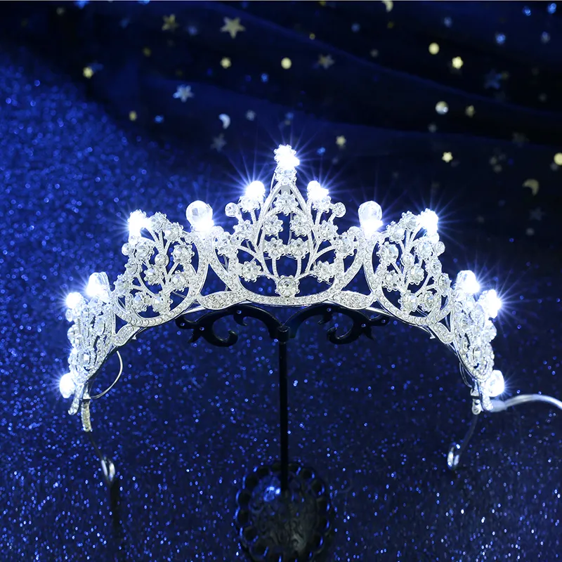Wedding Tiara Crown with LED Light Rhinestone Bridal  display picture 3