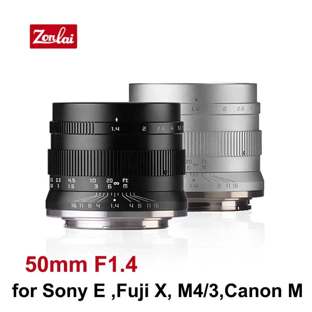 Zubehör Zonlai 50mm F1.4 Prime Objektiv für Canon EFM Fuji x Sony E M4/3 Mount Spiegellose Kameras Handbuch Fokus APSC -Objektiv