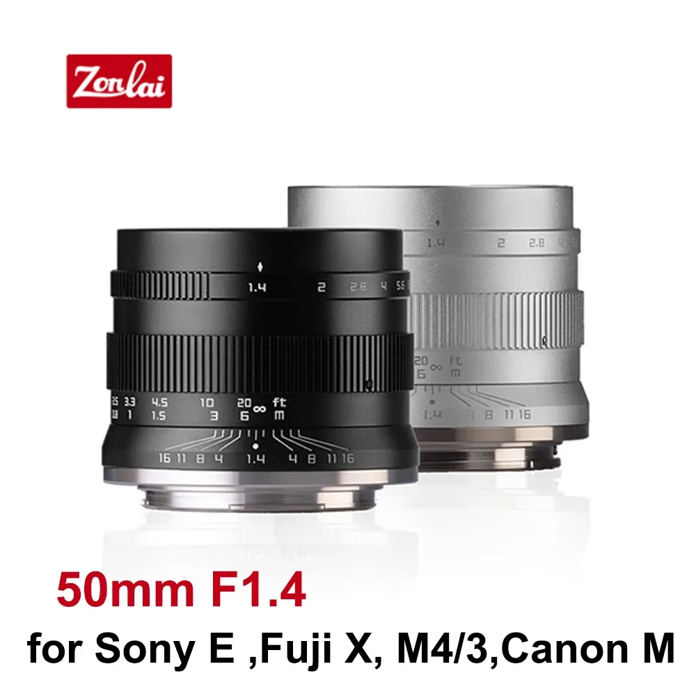 アクセサリーZONLAI 50mm F1.4キヤノンEFM FUJI X SONY E M4/3マウントミラーレスカメラマニュアルフォーカスAPSCレンズ用プライムレンズ