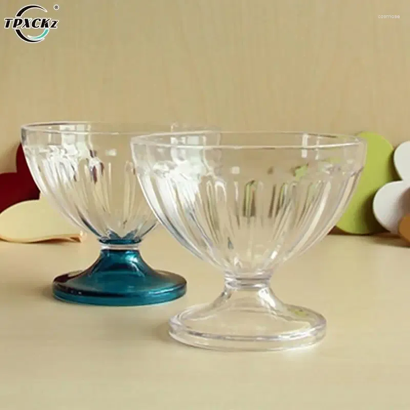 Bowls 1pcs 250ml Clear Salad Bowl For Dessert Mill Shake Goblet Glass Embossed Ice Cream Cup Transparent Creative Plates