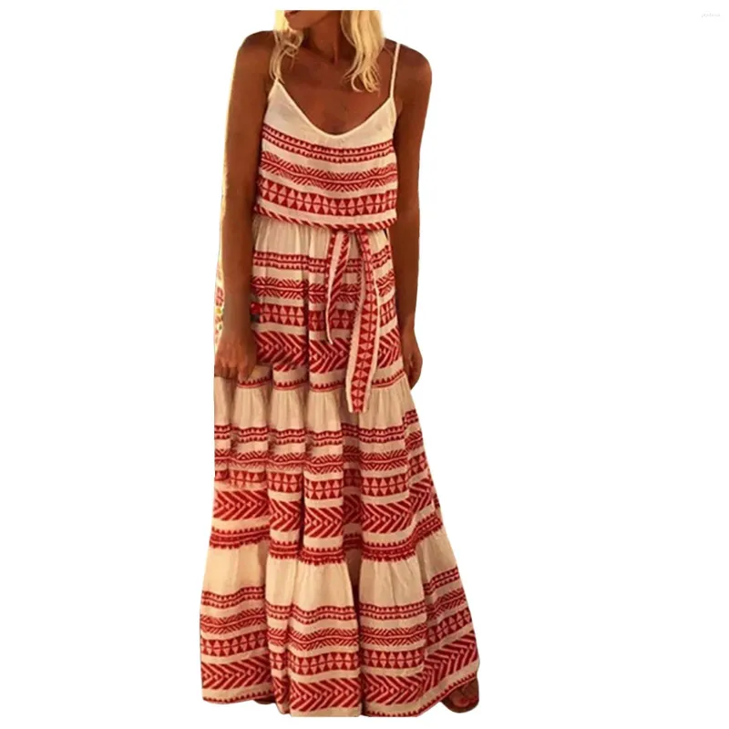 Casual Dresses Women's Fashion Bohemian V-hals Tryckt strandmodig och enkla kläder för kvinnlig co