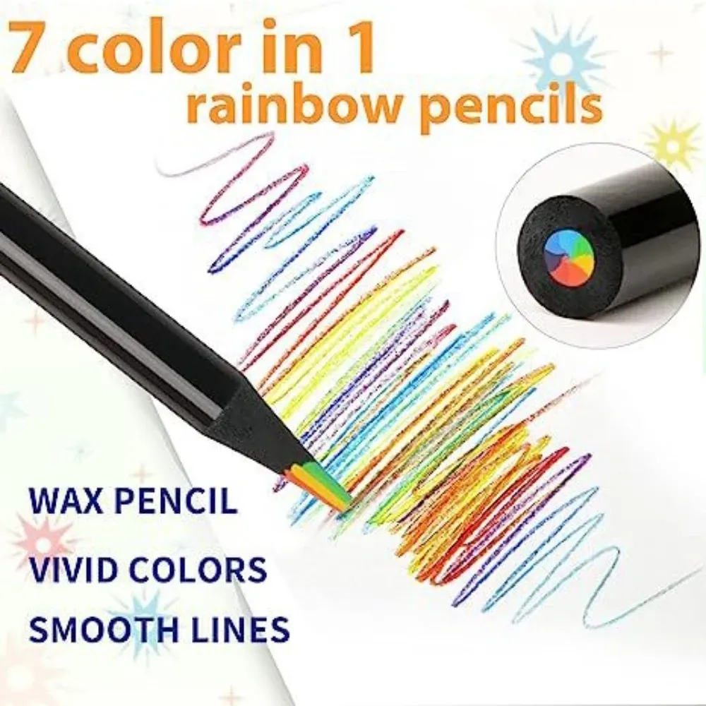 7Color Core Rainbow Pen Multi-färg Gradient Färg Blyerts Färgstark Creative Mixed Magic Stationery