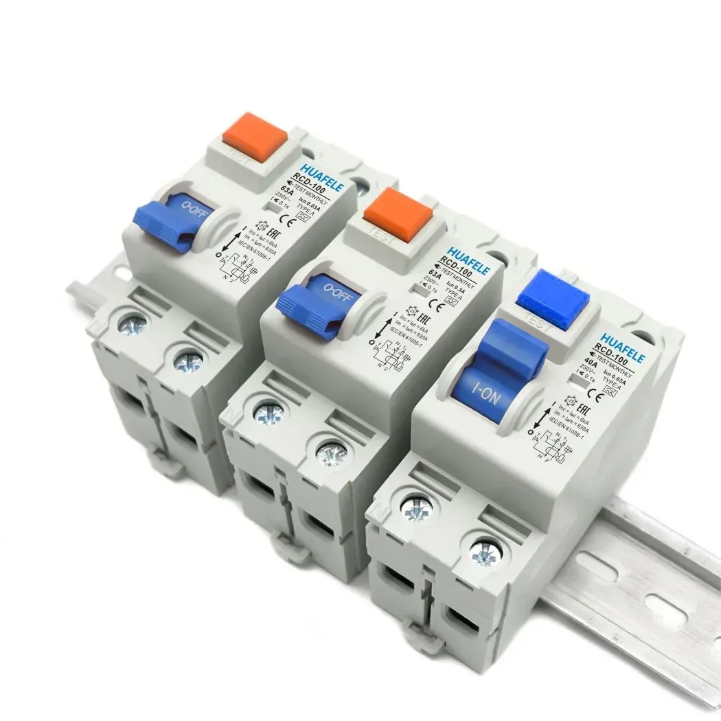 RCD RCCB 유형 A 2P 4P 잔차 전류 장치 RCCB 40A 63A 100A 30MA 6KA DIN 레일 230V 차동 차단기 안전 스위치