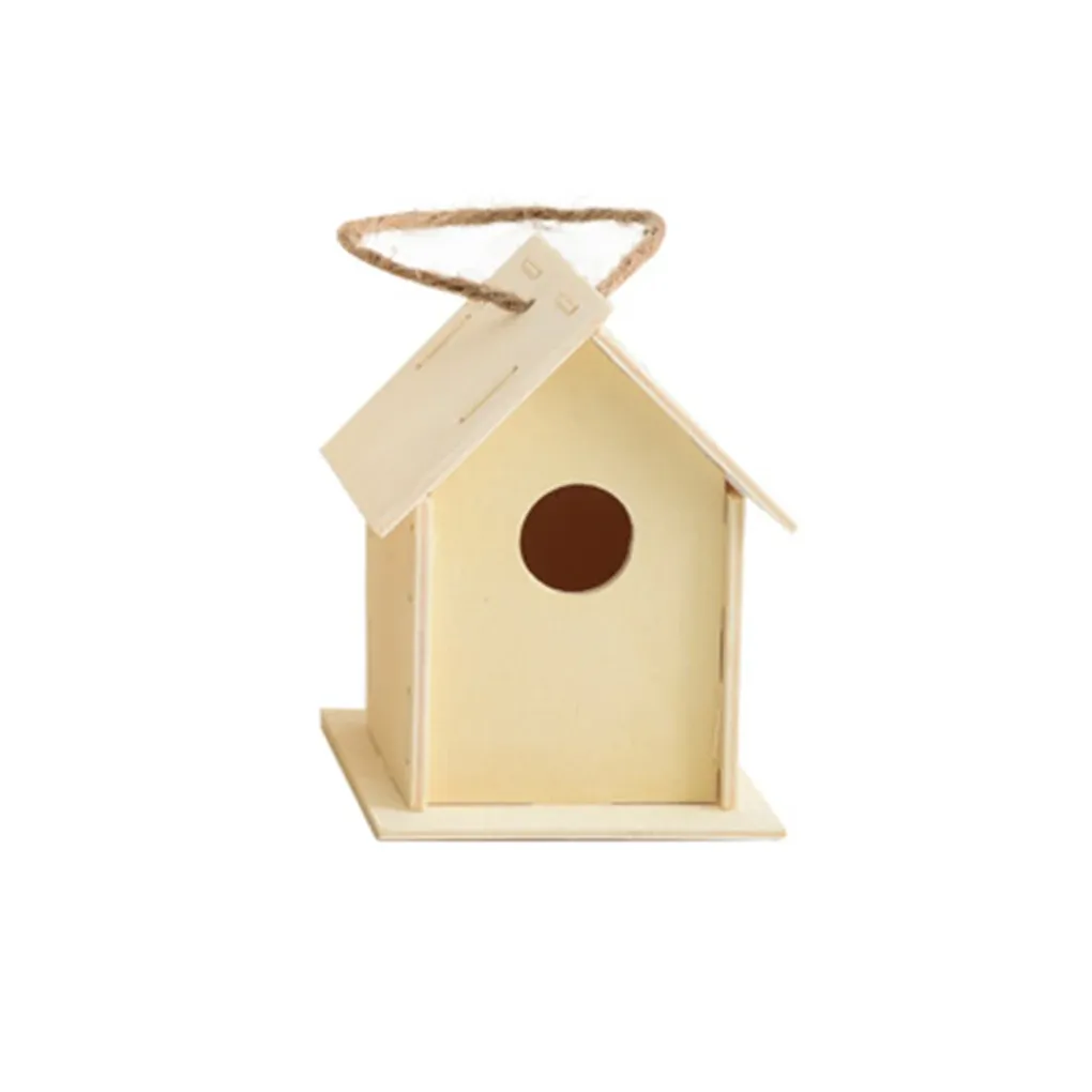 Bird Wood House with Lanyard Outdoor Unfinished DIY Accessory Pet Supplies Hanging Birdhouse for Outside Balcony