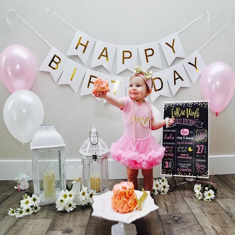 Purple Happy Birthday Banner With Glitter Letters - 13 Flag Bunting Garland For Kids Birthday Party Decor