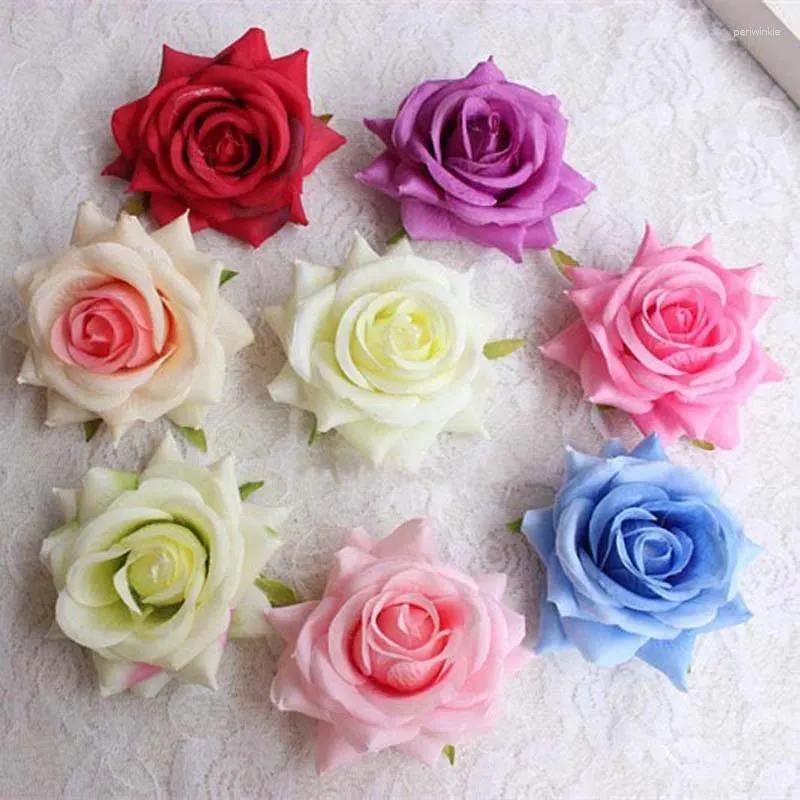 Dekorativa blommor 8cm/12 st stort tyg Artificial Silk Real Touch Roses Heads Applique Sewing Flower Hat Shoe Wedding Home Decorations