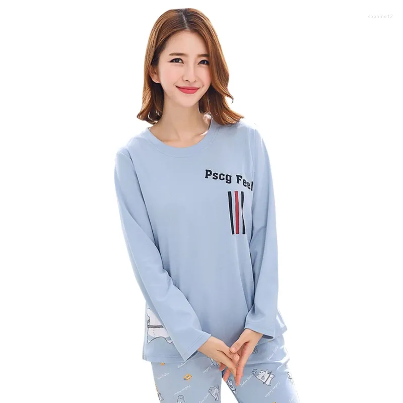 Accueil Vêtements Arrivée Automne Coton d'hiver Carton animé pour femmes à manches longues Pyjamas Round Nou Leisure Female Pyjamas