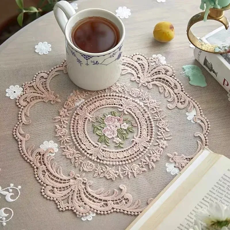 1Pcs for Dining Table Embroidery Craft Placemat European Style Lace Insulation Plate Mat Anti-scald Coaster Table Pads