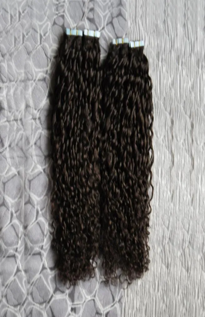 Mongolijska perwersyjna taśma kręcona w ludzkich włosach przedłużenia 200G 80pcs Afro Kinky Curly Hair Skin Skórka Bieśnia Hair Extensons8758049