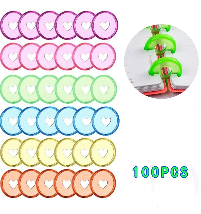 Dikenler 100pcs plastik kitap bağlayıcı diskler dispound kalp bağlayıcı halkalar mantar deliği gevşek yaprak halkası diy not defterleri planlayıcı disk