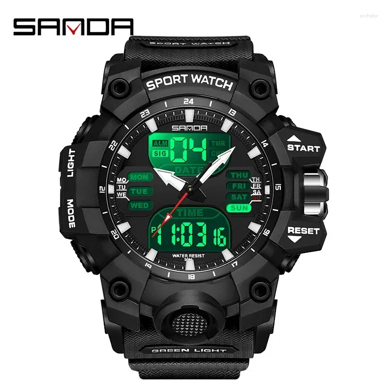 腕時計サンダ6126メンズエレクトロニックウォッチファッション目覚まし時計多機能トレンドエディション防水抵抗性腕時計