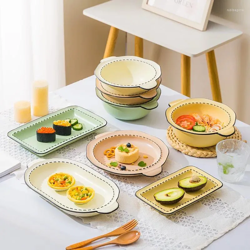 Plates Nordic Style Plate Set Home Ceramic Tableware Creative Breakfast Simple Baking Tray Bowl