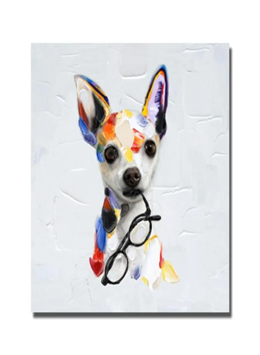Moderne Tierbilder auf Canvas Wohnkultur Wohnzimmer Wandbilder süßer Hund mit der Brille Ölmalerei 1 Peice No Framed4582968