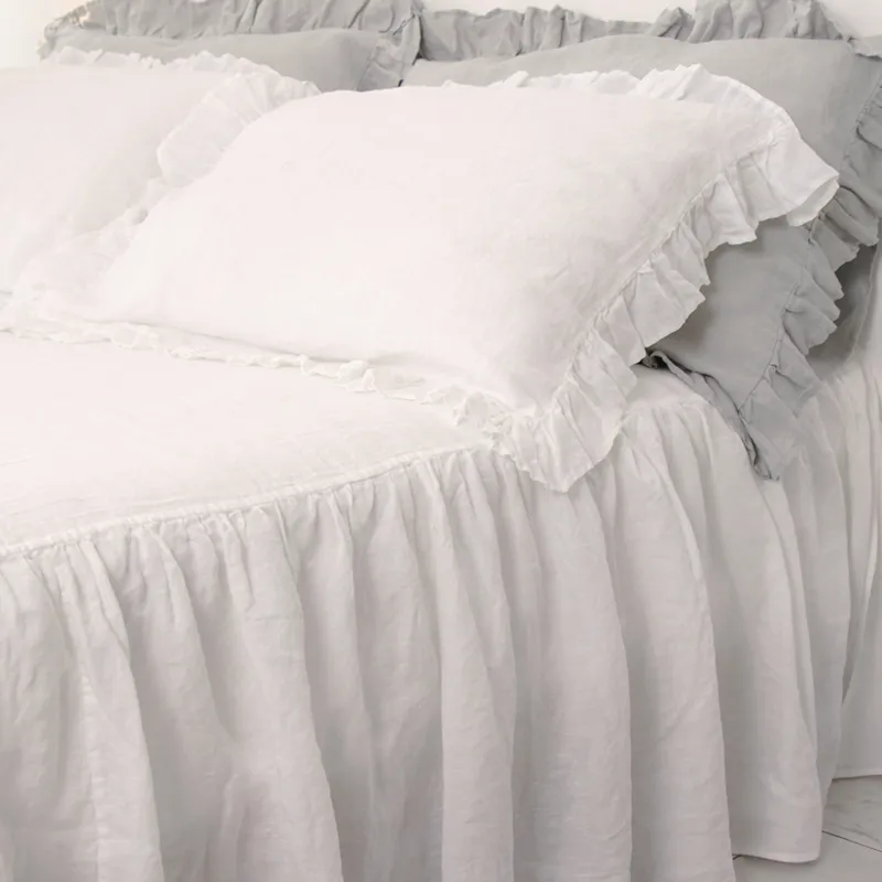 Pure 100% linnen sprei -sets, zacht bedrok en ruches kussenslopen, queen en kingsize bedset