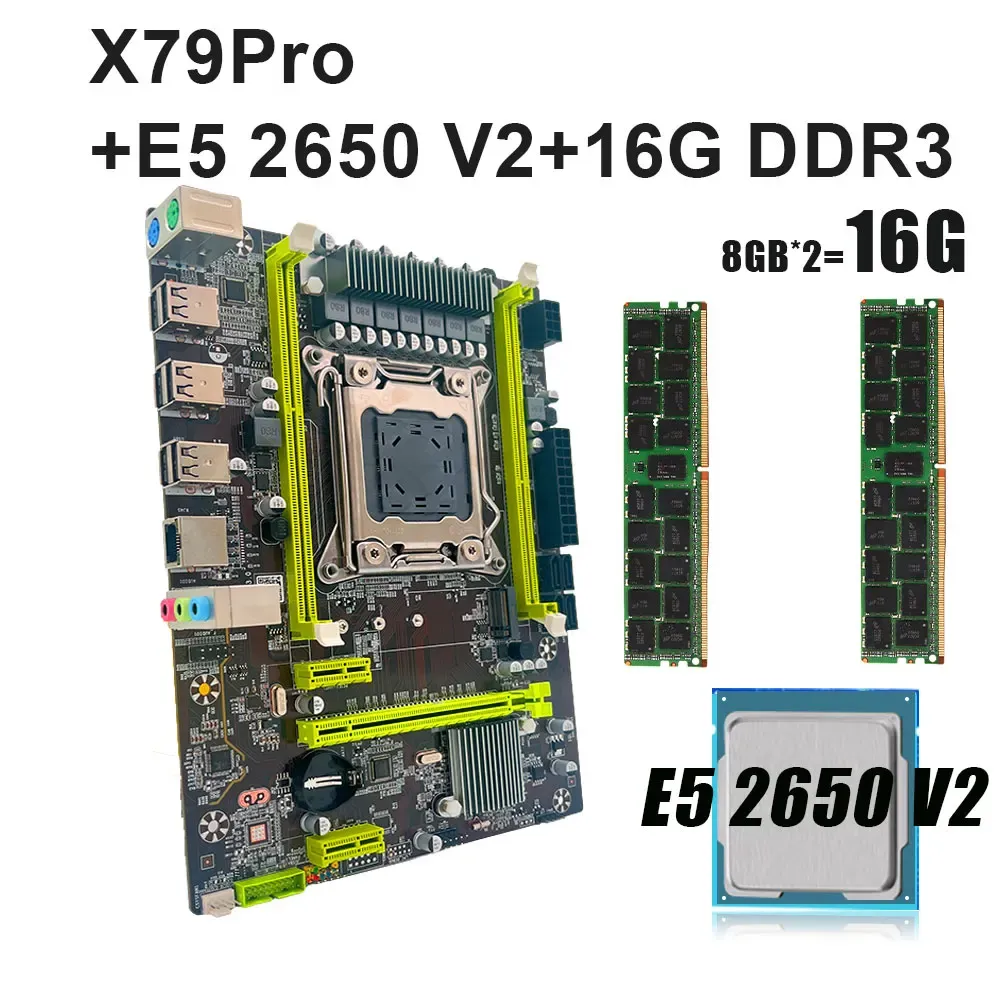 Cartes mères Keyiyou x79pro Set LGA 2011 V1 V2 avec 16 Go DDR3 ECC Reg Ram Kit Xeon E5 2650 V2 CPU X79 Placa Mae Double canaux