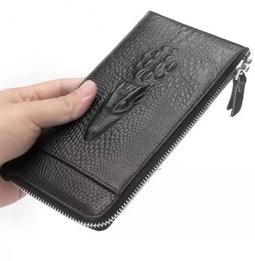 Généralités en cuir Alligator Zipper Mens Long Designer Portefeuilles Male Male Fashion Casual Cow Le cuir Carte Zero Purses High Phone Cutchs NO3312987