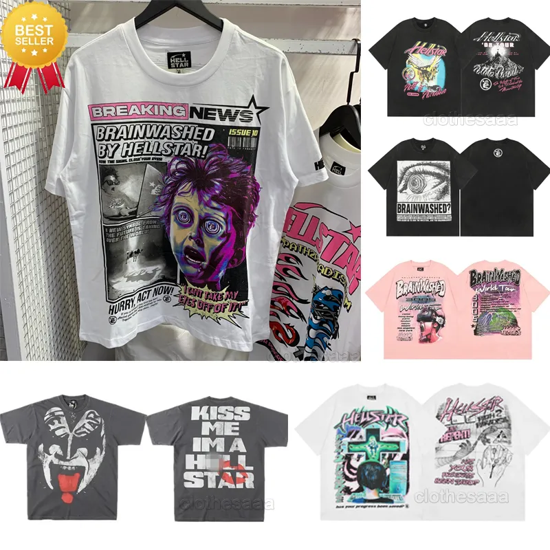 hellstar t 셔츠 래프 남성 여성 Tshirt 랩퍼 세척 회색 무거운 공예 유니에 렉스 짧은 슬리브 탑 하이 스트리트 패션 레트로 지옥 여성 티셔츠 디자이너 티 크기