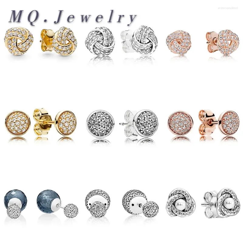 Stud Earrings 925 Sterling Silver Jewelry Rose Dazzling Droplets Shine Sparkling Love Luminous Knots For Women